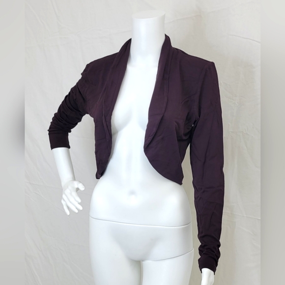Spiegel Sweaters - Spiegel Graceful Jersey Long Sleeve Crop Bolero Shrug Jacket, Dark Plum, Medium